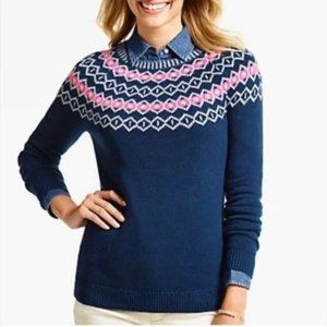 Talbots Diamond Fair Isle Crew Neck Lambswool Blend Sweater